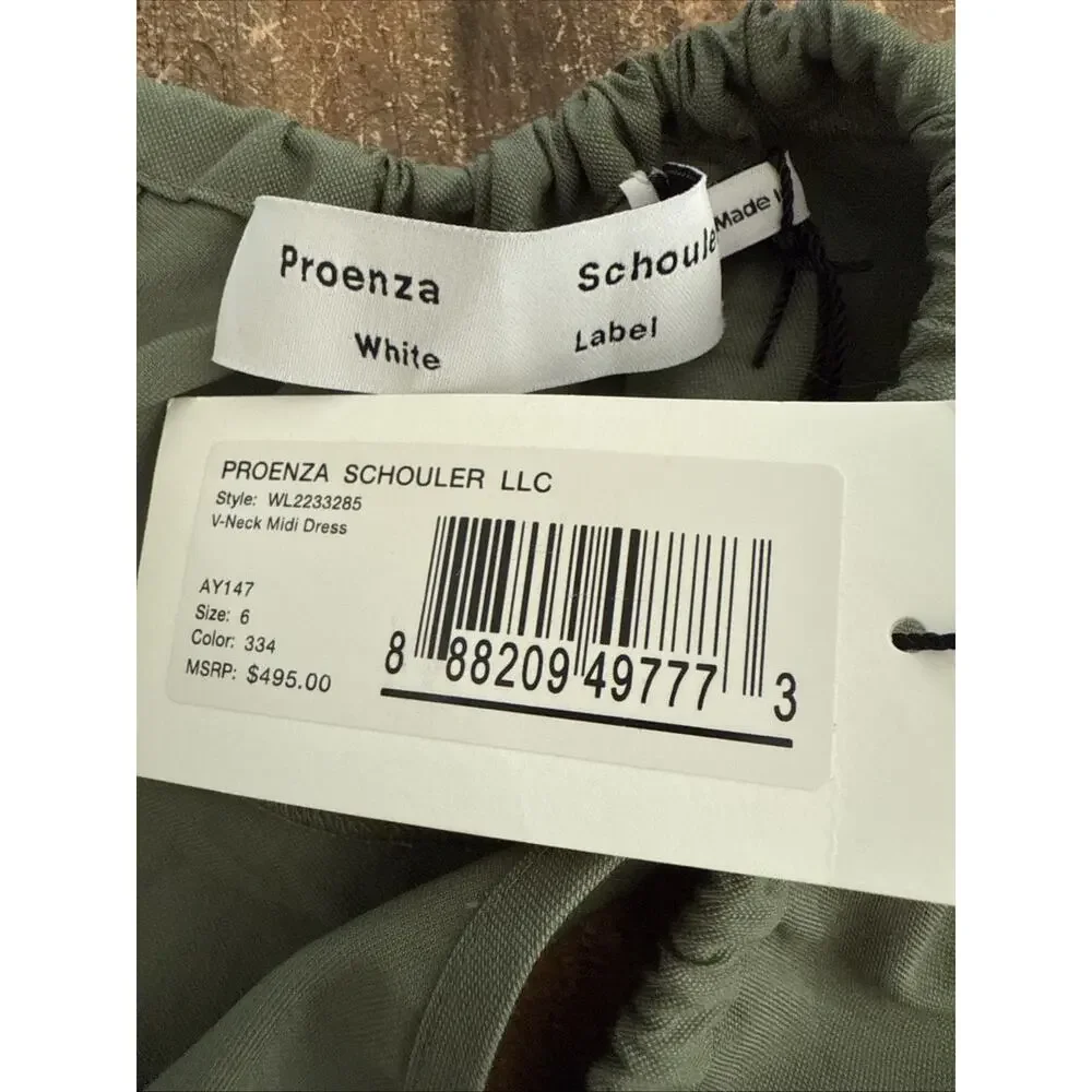 NWT Proenza Schouler White Label Drawstring Neck Midi Dress Green US 6